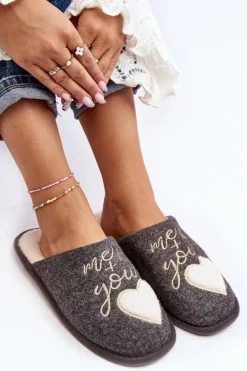 Damskie Klasyczne Kapcie Wsuwane Ocieplane Szare Mabira