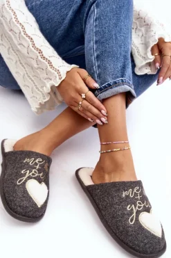 Damskie Klasyczne Kapcie Wsuwane Ocieplane Szare Mabira