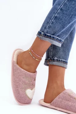 Damskie Klasyczne Kapcie Wsuwane Ocieplane Różowe Mabira