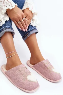 Damskie Klasyczne Kapcie Wsuwane Ocieplane Różowe Mabira