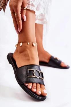 Damskie Klasyczne Klapki Z Ozdobą Czarne Sherri