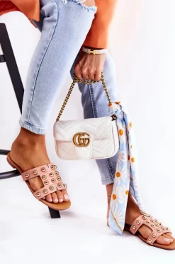 Damskie Klasyczne Klapki Z Ozdobami Różowe Scotlyn