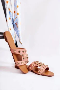 Damskie Klasyczne Klapki Z Ozdobami Różowe Scotlyn