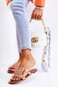 Damskie Klasyczne Klapki Z Ozdobami Różowe Scotlyn