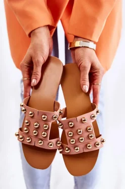 Damskie Klasyczne Klapki Z Ozdobami Różowe Scotlyn