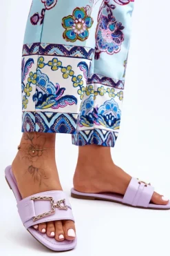 Damskie Klasyczne Klapki Z Ozdobą Fioletowe Impressive