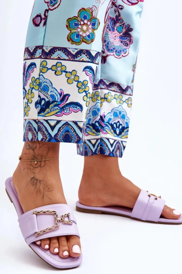 Damskie Klasyczne Klapki Z Ozdobą Fioletowe Impressive