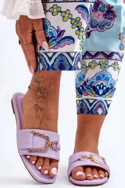 Damskie Klasyczne Klapki Z Ozdobą Fioletowe Impressive