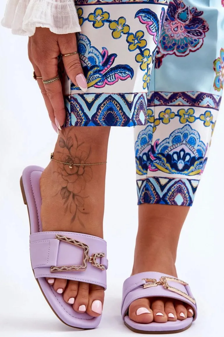 Damskie Klasyczne Klapki Z Ozdobą Fioletowe Impressive