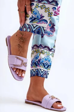 Damskie Klasyczne Klapki Z Ozdobą Fioletowe Impressive