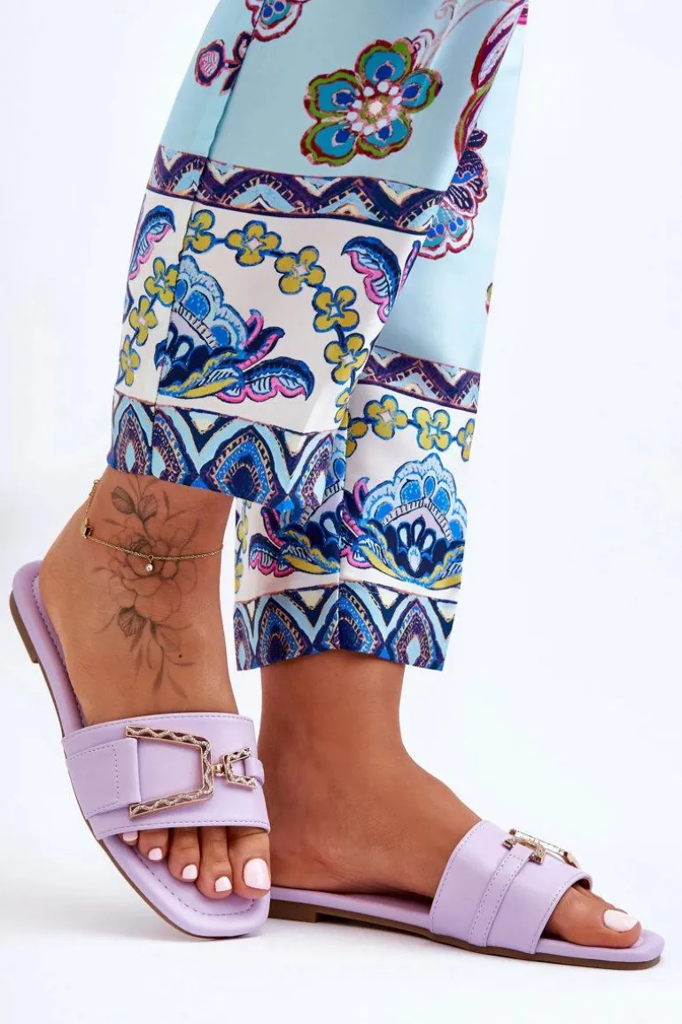 Damskie Klasyczne Klapki Z Ozdobą Fioletowe Impressive