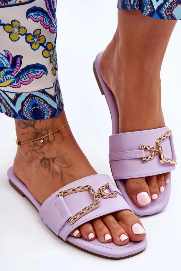 Damskie Klasyczne Klapki Z Ozdobą Fioletowe Impressive