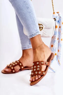 Damskie Klasyczne Klapki Z Ozdobami Brązowe Scotlyn