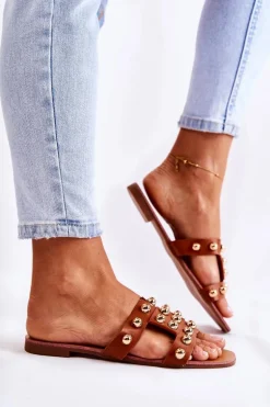 Damskie Klasyczne Klapki Z Ozdobami Brązowe Scotlyn