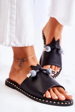 Damskie Klasyczne Klapki Z Pętelką Czarne Cassia