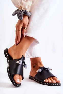 Damskie Klasyczne Klapki Z Pętelką Czarne Cassia