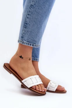 Damskie Klasyczne Klapki Na Płaskim Obcasie Białe Namrita