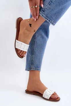 Damskie Klasyczne Klapki Na Płaskim Obcasie Białe Namrita