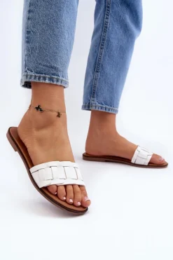 Damskie Klasyczne Klapki Na Płaskim Obcasie Białe Namrita