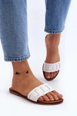 Damskie Klasyczne Klapki Na Płaskim Obcasie Białe Namrita