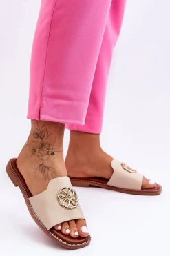 Damskie Klasyczne Klapki Na Płaskim Obcasie Beżowe Larotte