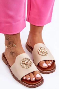 Damskie Klasyczne Klapki Na Płaskim Obcasie Beżowe Larotte