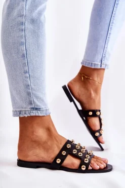 Damskie Klasyczne Klapki Z Ozdobami Czarne Scotlyn