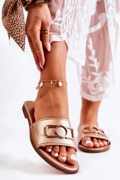 Damskie Klasyczne Klapki Z Ozdobą Złote Sherri