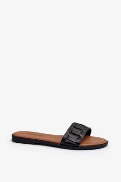 Damskie Klasyczne Klapki Na Płaskim Obcasie Czarne Namrita