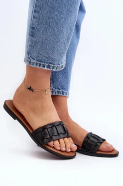 Damskie Klasyczne Klapki Na Płaskim Obcasie Czarne Namrita