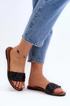 Damskie Klasyczne Klapki Na Płaskim Obcasie Czarne Namrita