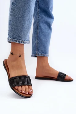 Damskie Klasyczne Klapki Na Płaskim Obcasie Czarne Namrita