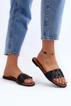 Damskie Klasyczne Klapki Na Płaskim Obcasie Czarne Namrita