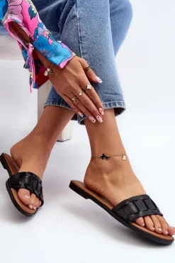 Damskie Klasyczne Klapki Na Płaskim Obcasie Czarne Namrita