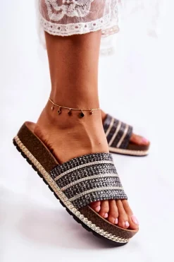 Damskie Klasyczne Klapki Z Łańcuszkiem Czarne Maddy