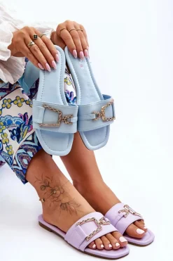 Damskie Klasyczne Klapki Z Ozdobą Niebieskie Impressive