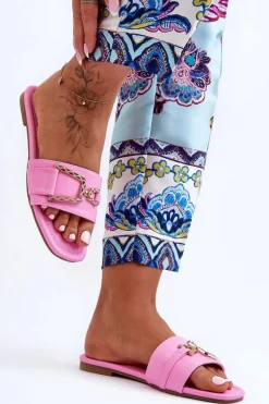 Damskie Klasyczne Klapki Z Ozdobą Różowe Impressive