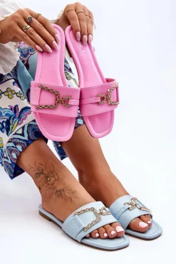 Damskie Klasyczne Klapki Z Ozdobą Różowe Impressive