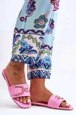 Damskie Klasyczne Klapki Z Ozdobą Różowe Impressive