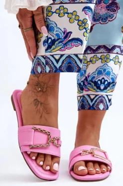 Damskie Klasyczne Klapki Z Ozdobą Różowe Impressive