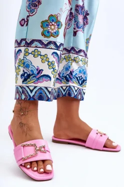 Damskie Klasyczne Klapki Z Ozdobą Różowe Impressive