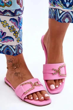 Damskie Klasyczne Klapki Z Ozdobą Różowe Impressive