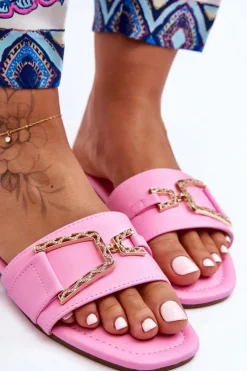 Damskie Klasyczne Klapki Z Ozdobą Różowe Impressive