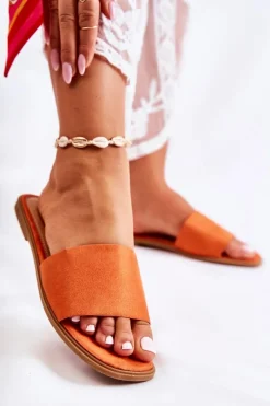 Damskie Klasyczne Klapki Gładkie Jasnopomarańczowe Narsis