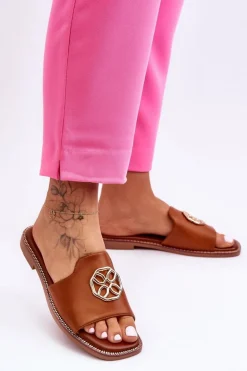 Damskie Klasyczne Klapki Na Płaskim Obcasie Camel Larotte