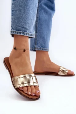 Damskie Klasyczne Klapki Na Płaskim Obcasie Złote Namrita