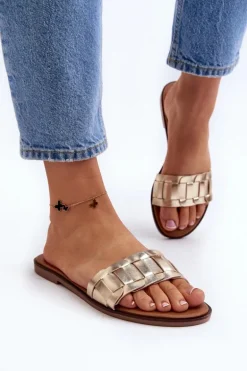 Damskie Klasyczne Klapki Na Płaskim Obcasie Złote Namrita