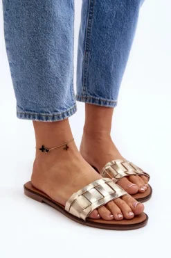 Damskie Klasyczne Klapki Na Płaskim Obcasie Złote Namrita