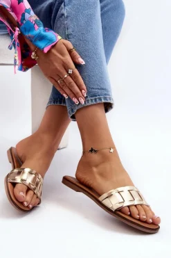 Damskie Klasyczne Klapki Na Płaskim Obcasie Złote Namrita