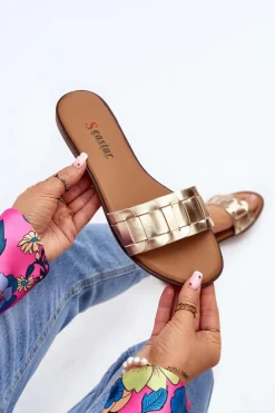 Damskie Klasyczne Klapki Na Płaskim Obcasie Złote Namrita